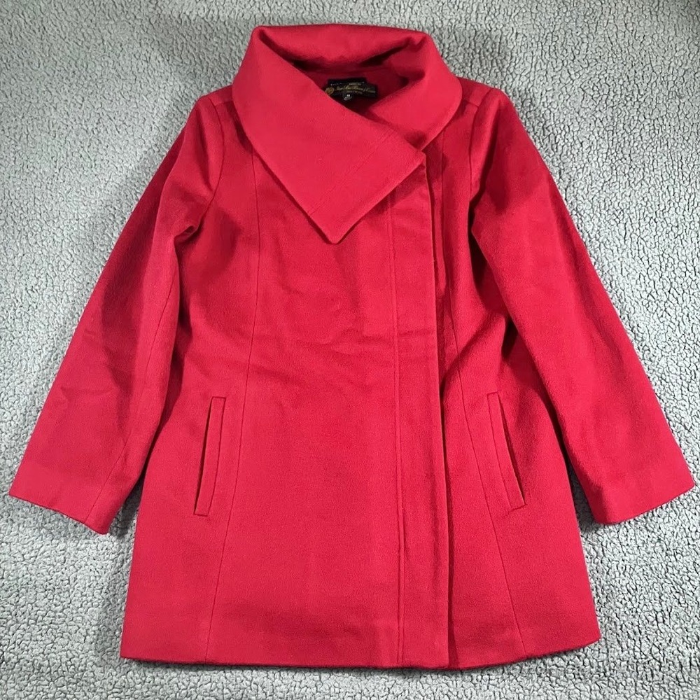 Saks Fifth Avenue Loro Piana Wool Coat Womens Size 14 Red Wrap Collar Jacket